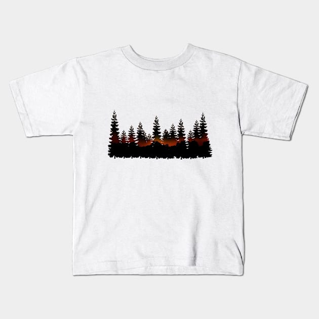 Pine Trees Double Exposure Sunset Kids T-Shirt by euglenii